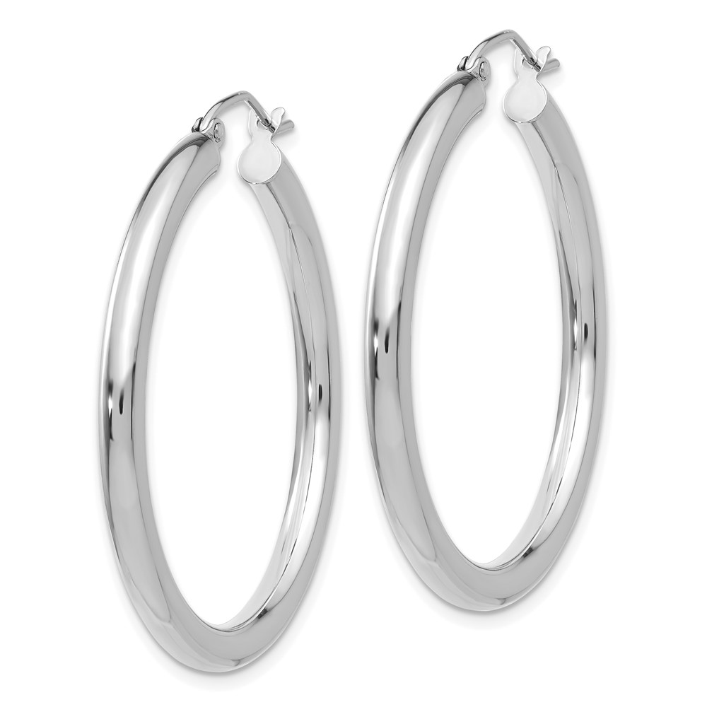 10K White Gold Polished 3mm Tube Hoop Earrings (10T848)