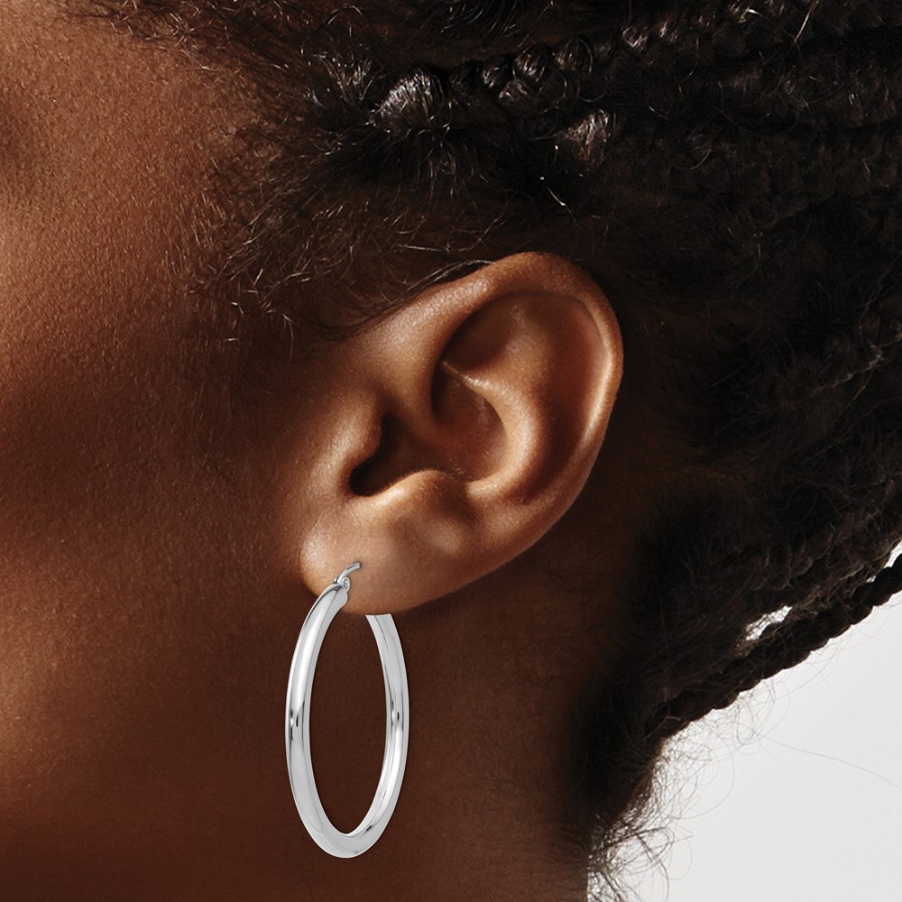 10K White Gold Polished 3mm Tube Hoop Earrings (10T848)