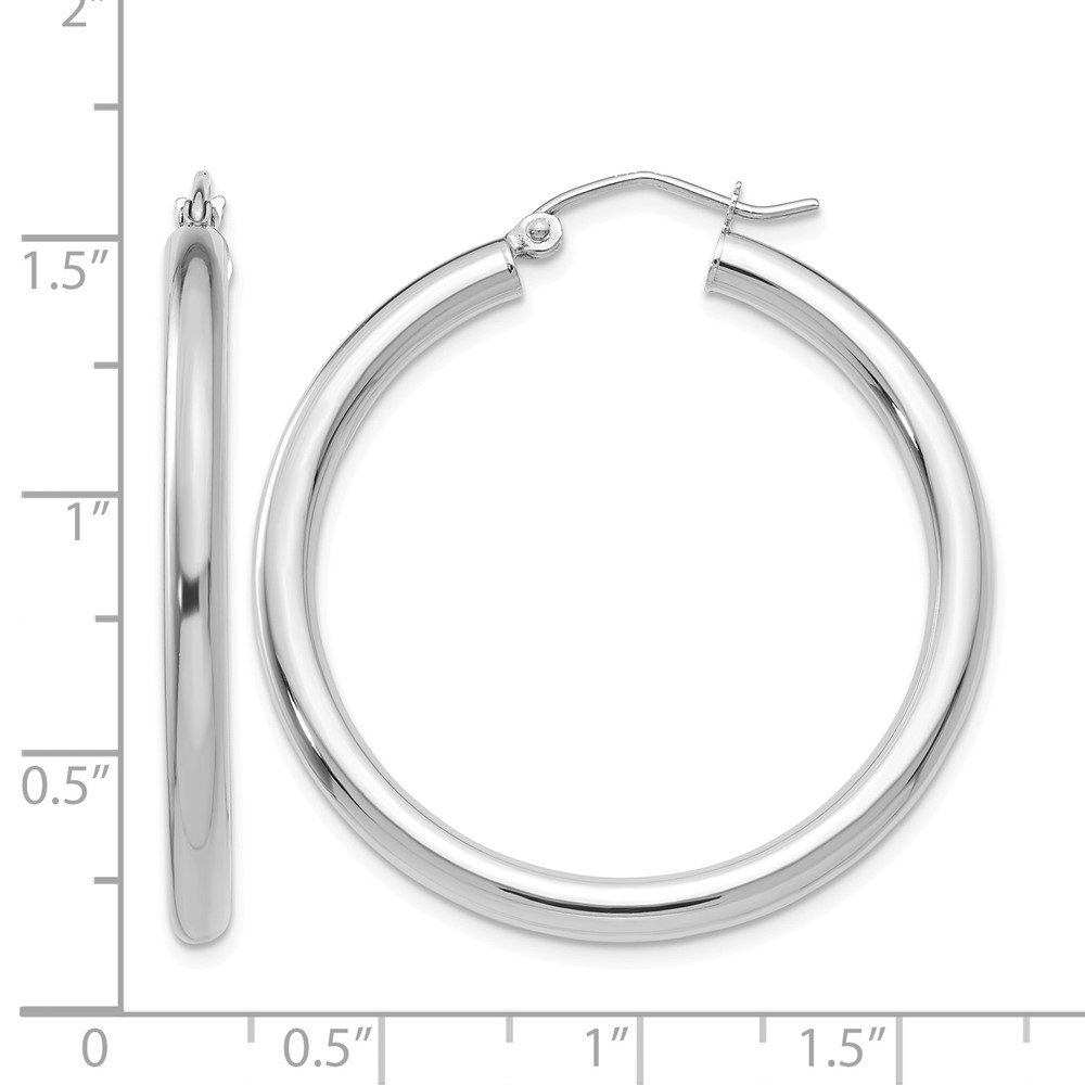 10K White Gold Polished 3mm Tube Hoop Earrings (10T848)