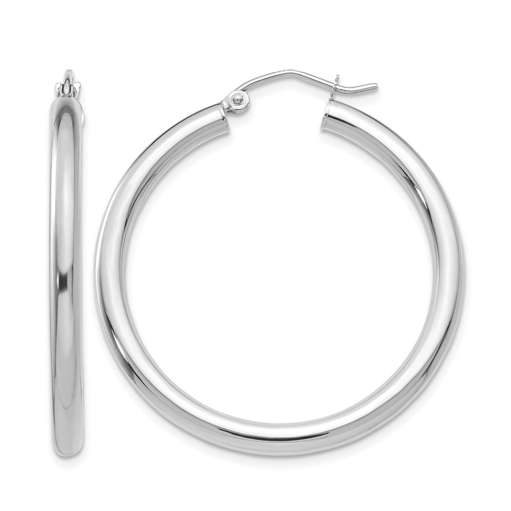 10K White Gold Polished 3mm Tube Hoop Earrings (10T848)
