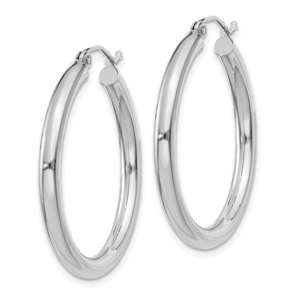 10K White Gold Polished 3mm Tube Hoop Earrings (10T849)