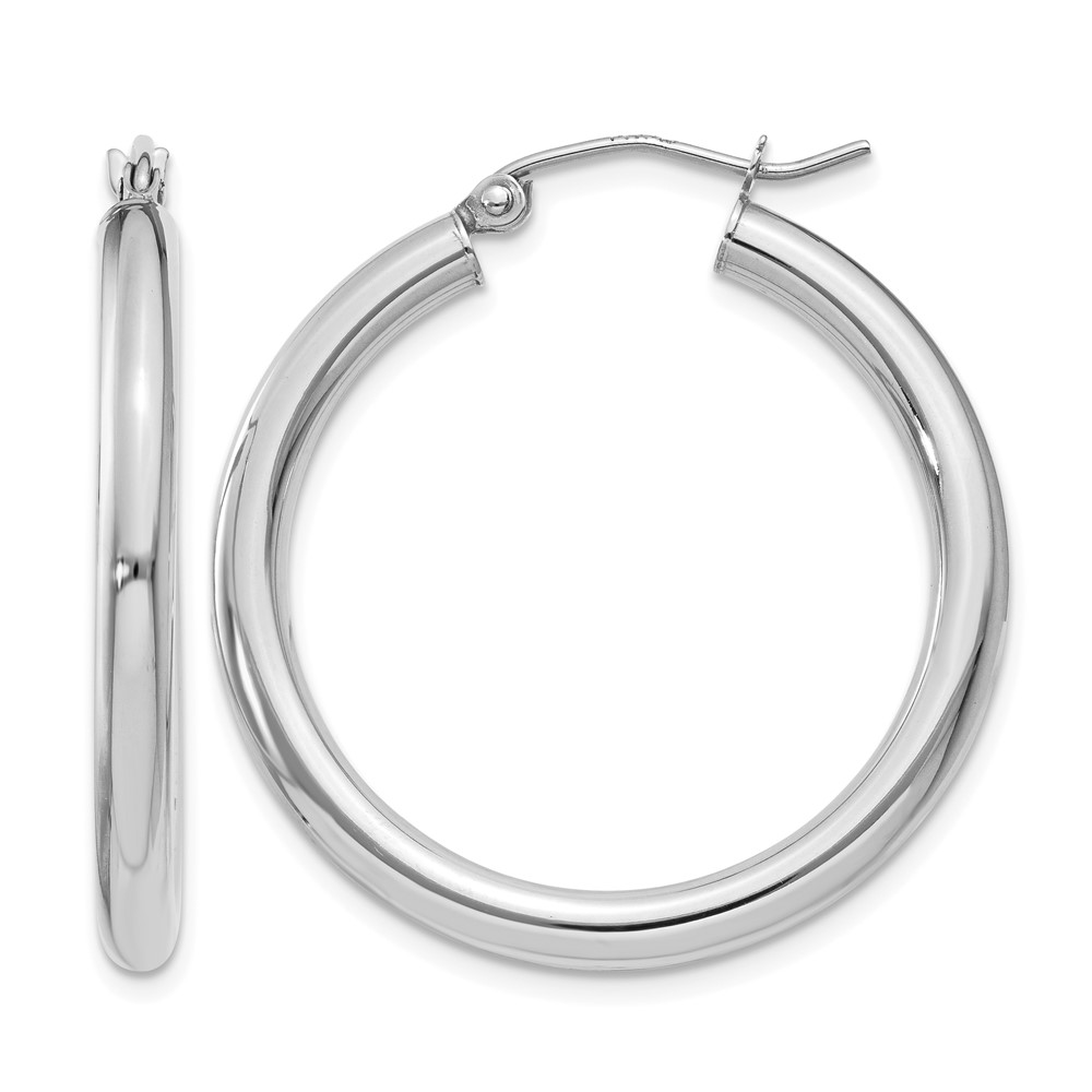 10K White Gold Polished 3mm Tube Hoop Earrings (10T849)