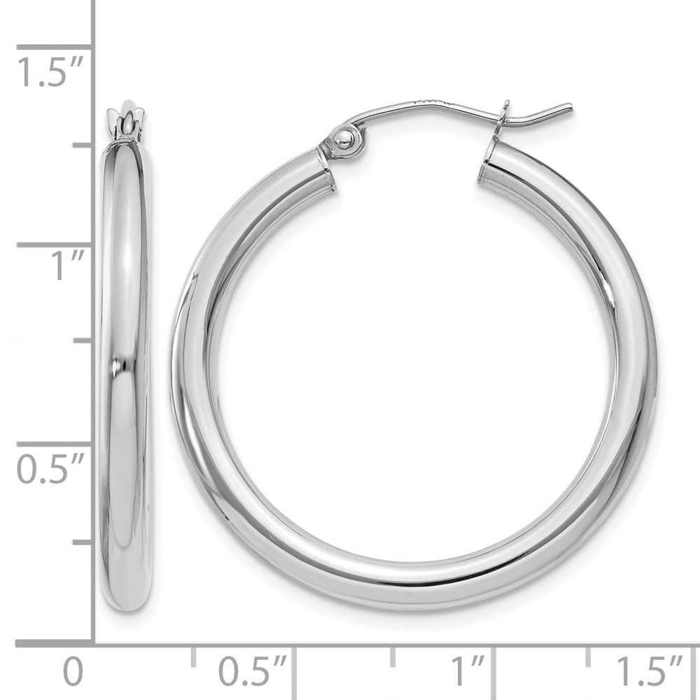10k White Gold Polished 3mm Lightweight Tube Hoop Earrings (10T849L)
