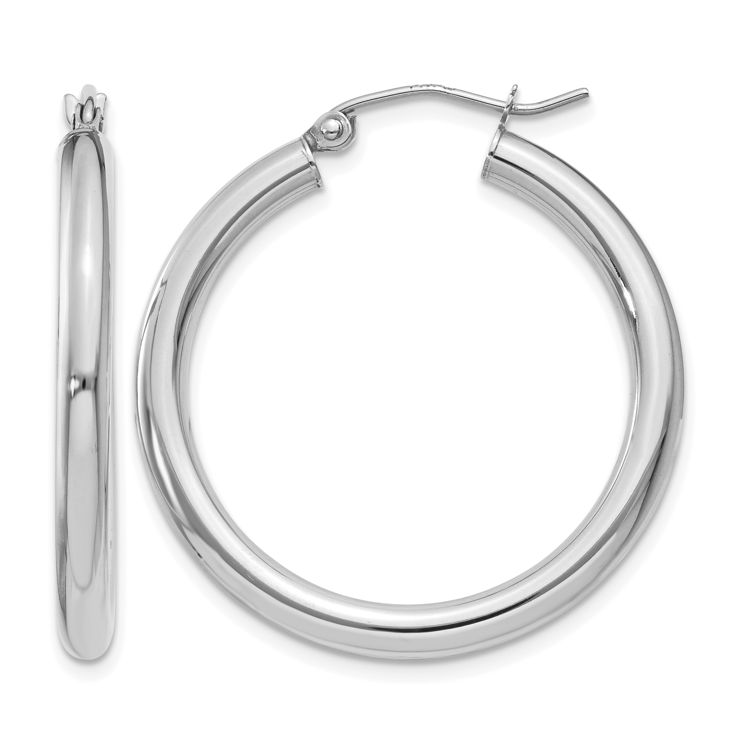 10k White Gold Polished 3mm Lightweight Tube Hoop Earrings (10T849L)
