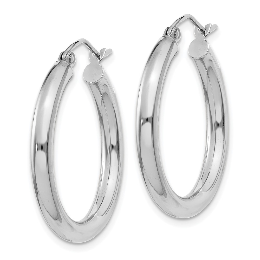 10K White Gold Polished 3mm Tube Hoop Earrings (10T850)