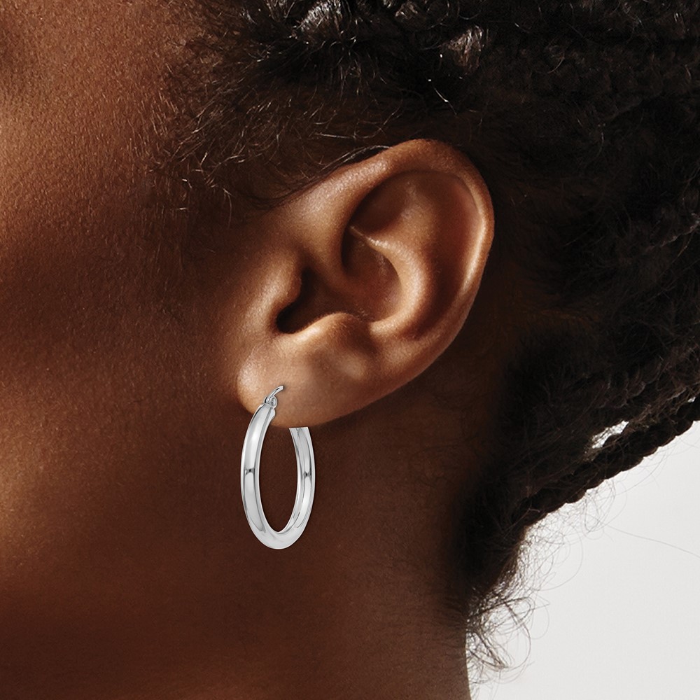 10K White Gold Polished 3mm Tube Hoop Earrings (10T850)
