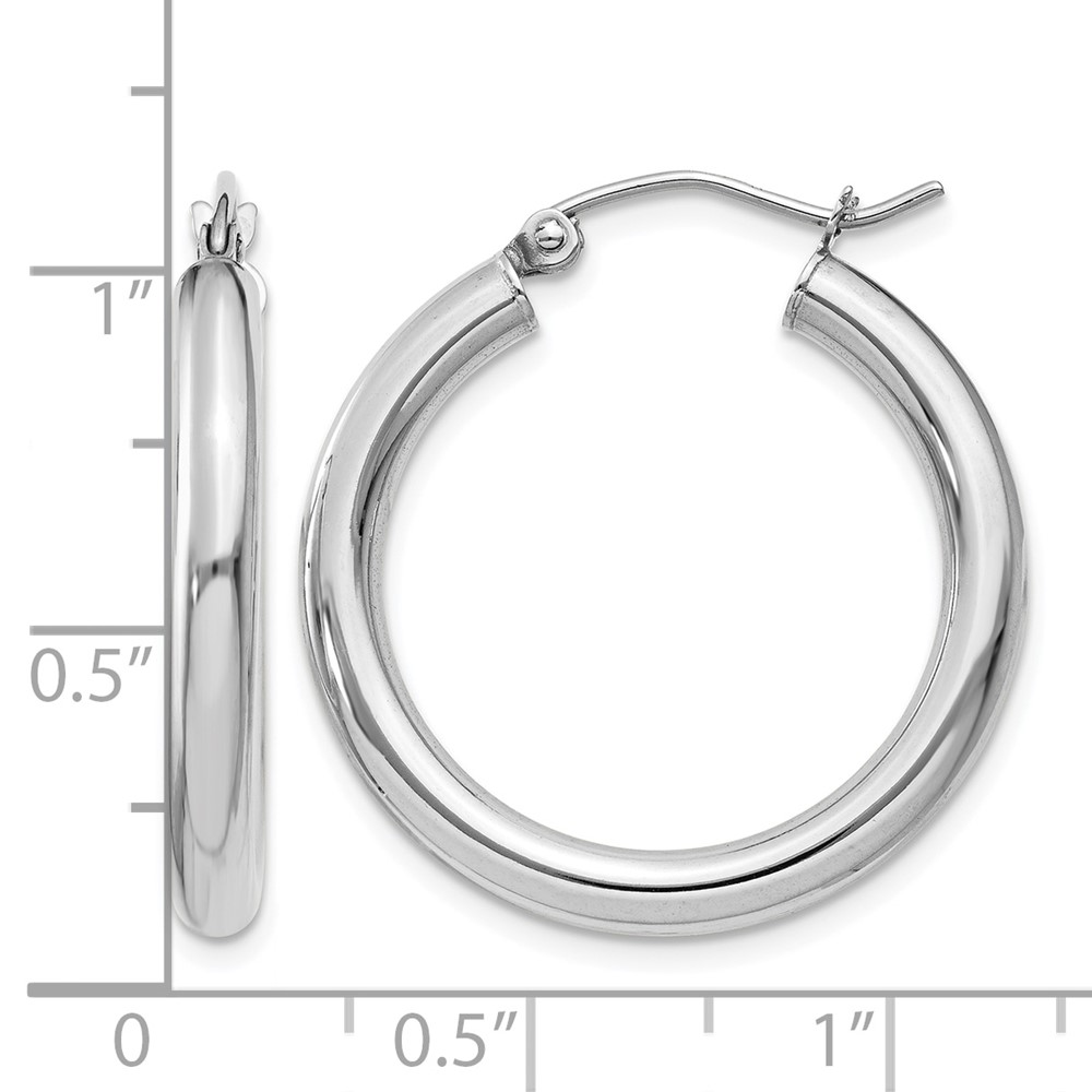 10K White Gold Polished 3mm Tube Hoop Earrings (10T850)