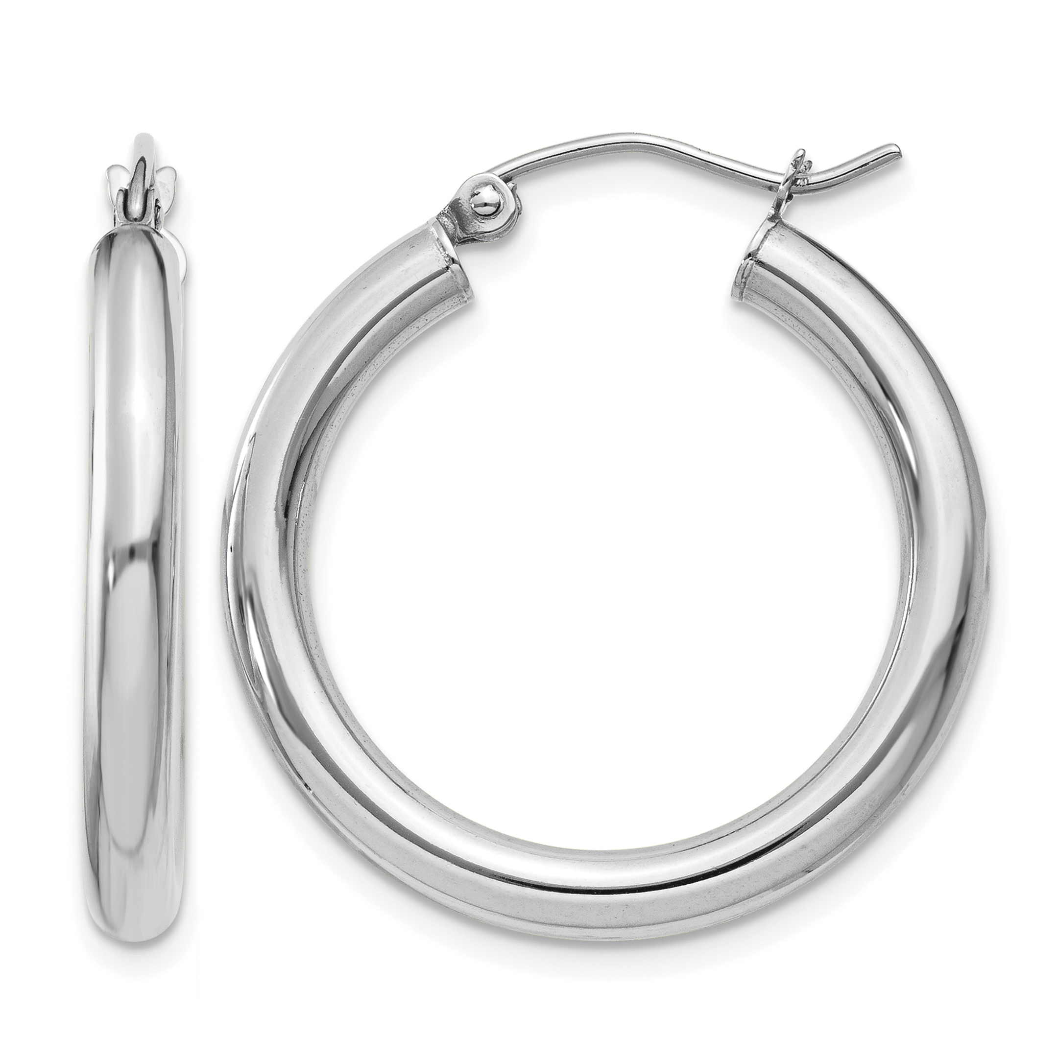 10K White Gold Polished 3mm Tube Hoop Earrings (10T850)