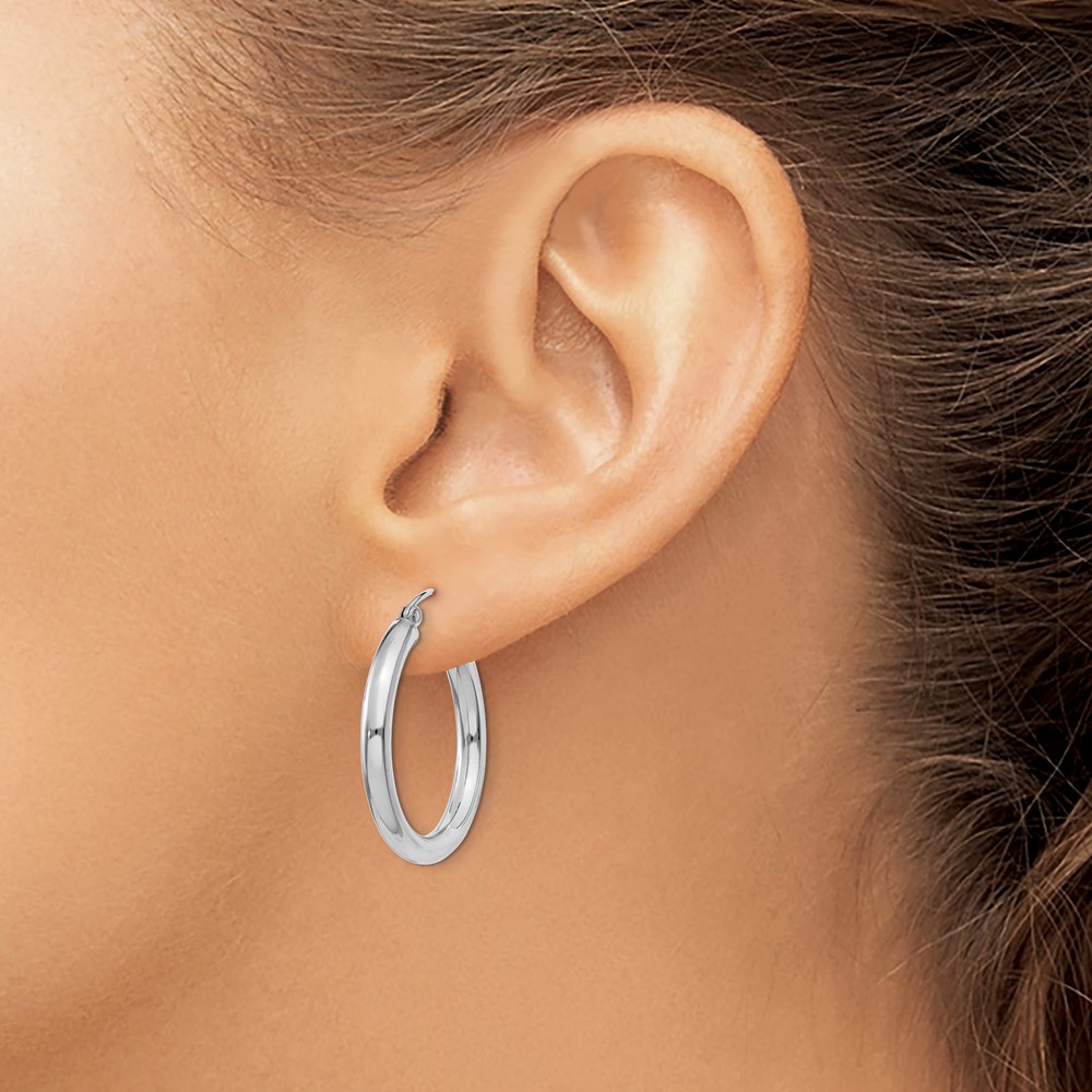 10k White Gold Polished 3mm Lightweight Tube Hoop Earrings (10T850L)