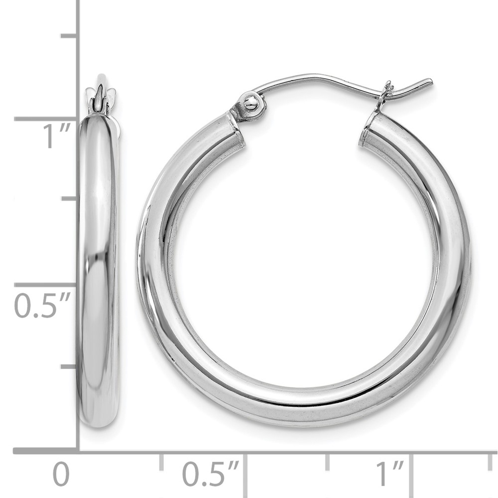 10k White Gold Polished 3mm Lightweight Tube Hoop Earrings (10T850L)