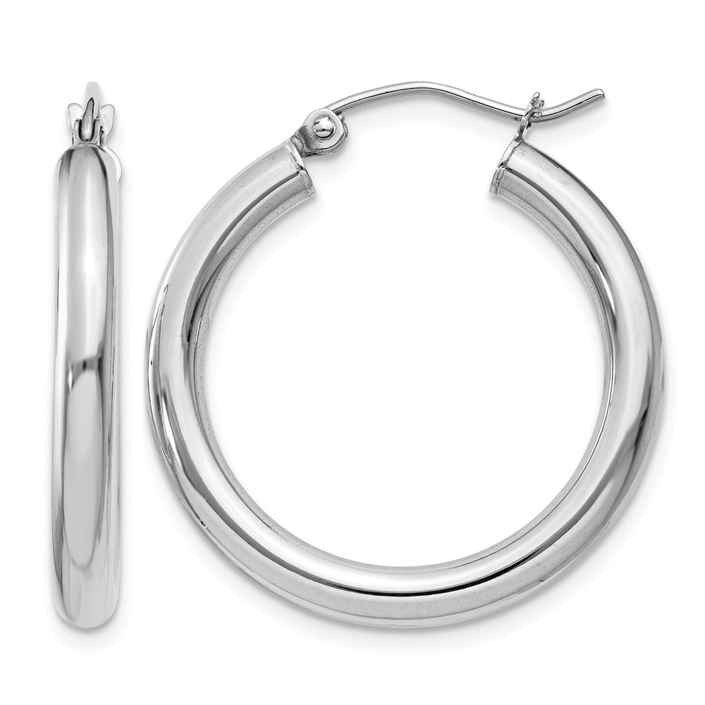 10k White Gold Polished 3mm Lightweight Tube Hoop Earrings (10T850L)