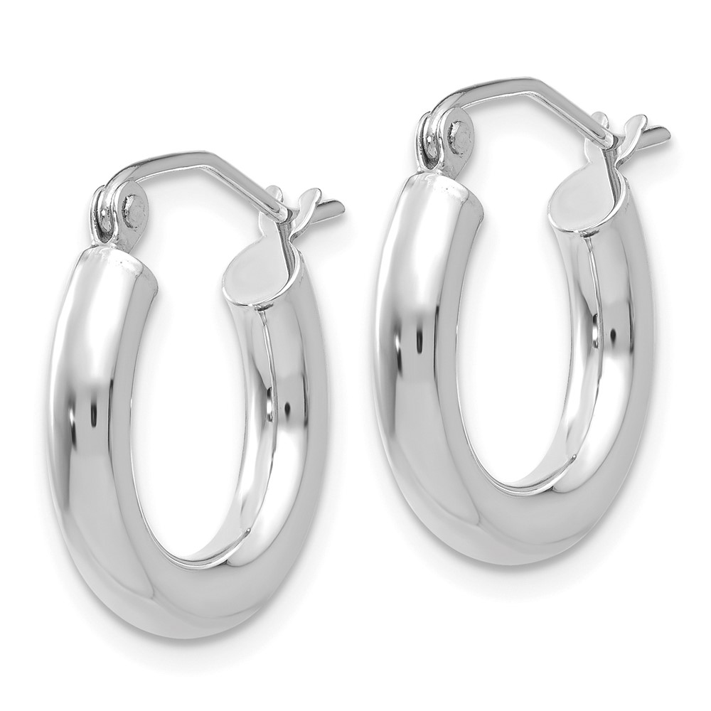 10K White Gold Polished 3mm Tube Hoop Earrings (10T851)