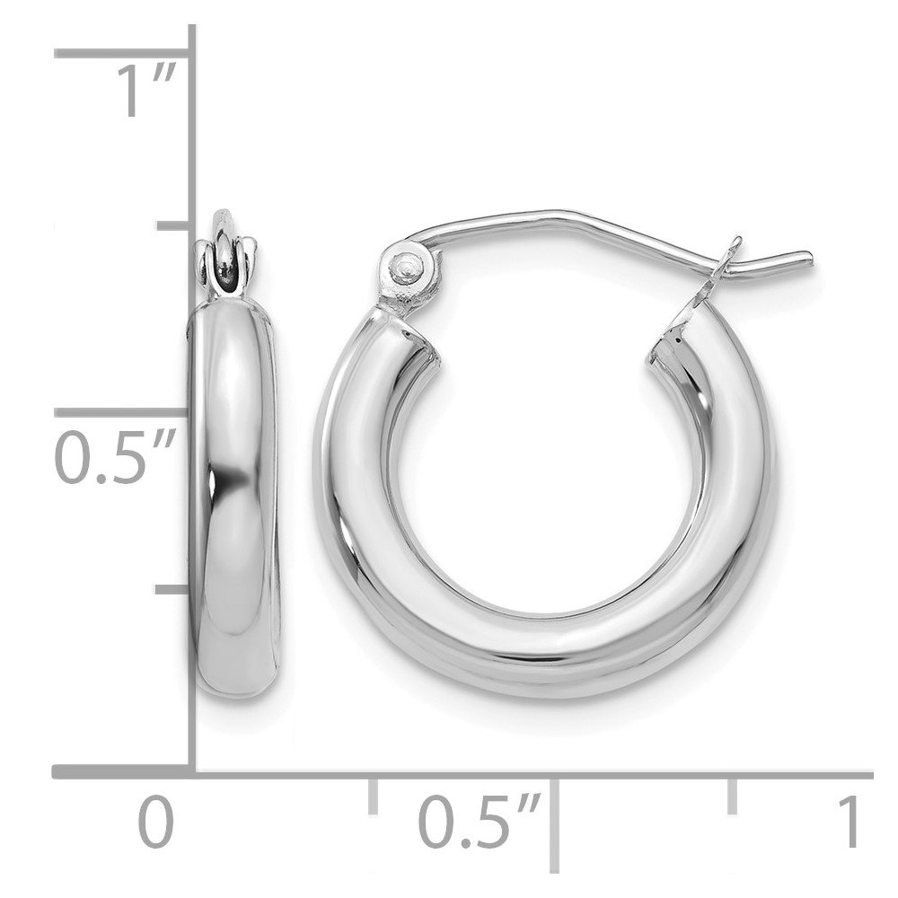 10K White Gold Polished 3mm Tube Hoop Earrings (10T851)