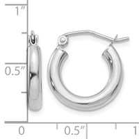 10K White Gold Polished 3mm Tube Hoop Earrings view 4