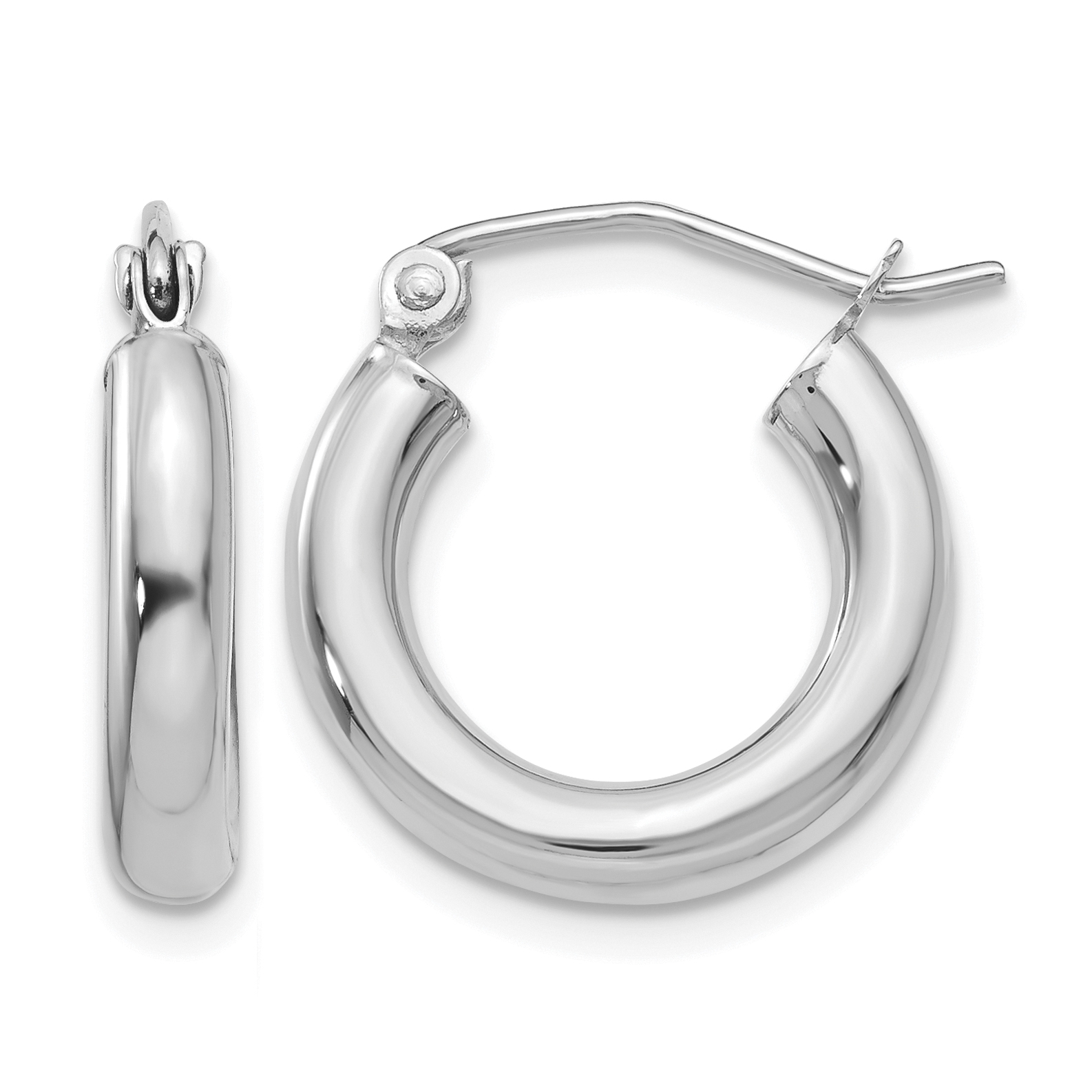 10K White Gold Polished 3mm Tube Hoop Earrings (10T851)