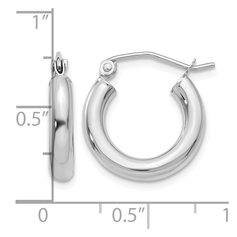10k White Gold Polished 3mm Lightweight Tube Hoop Earrings (10T851L)