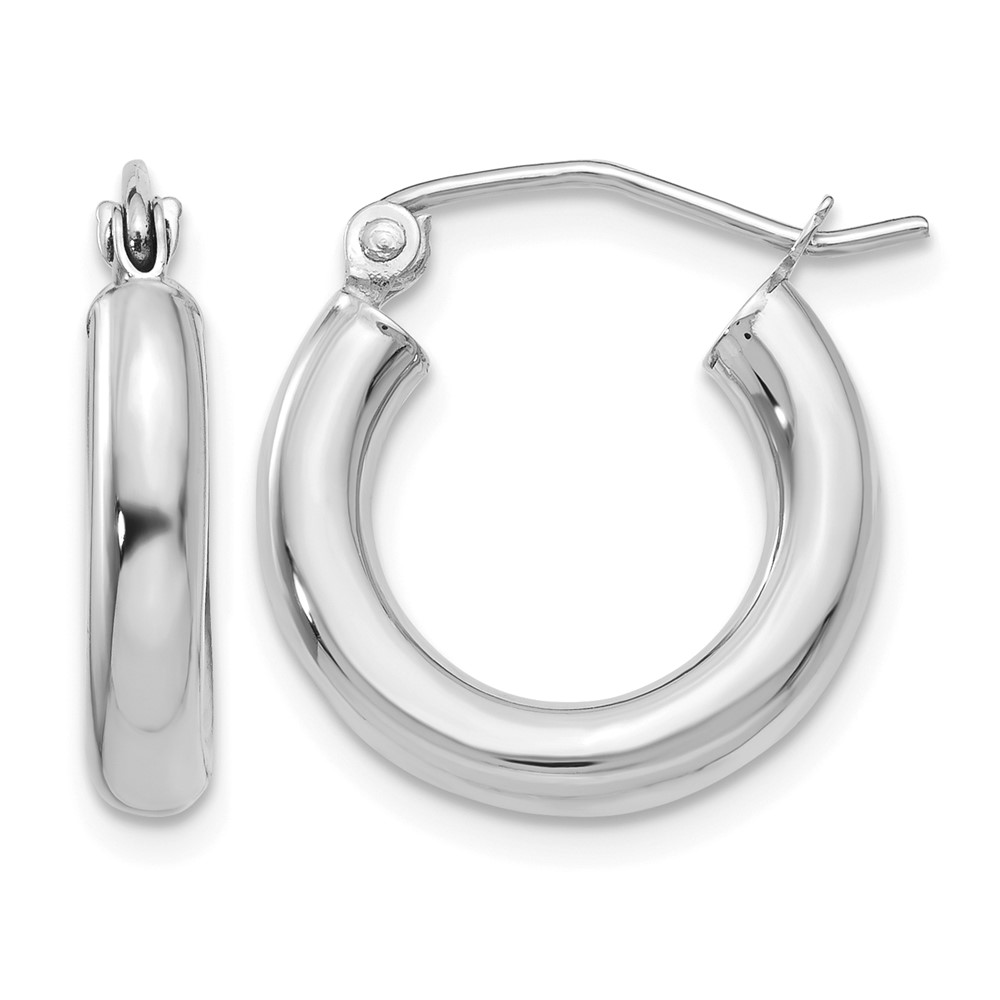 10k White Gold Polished 3mm Lightweight Tube Hoop Earrings (10T851L)