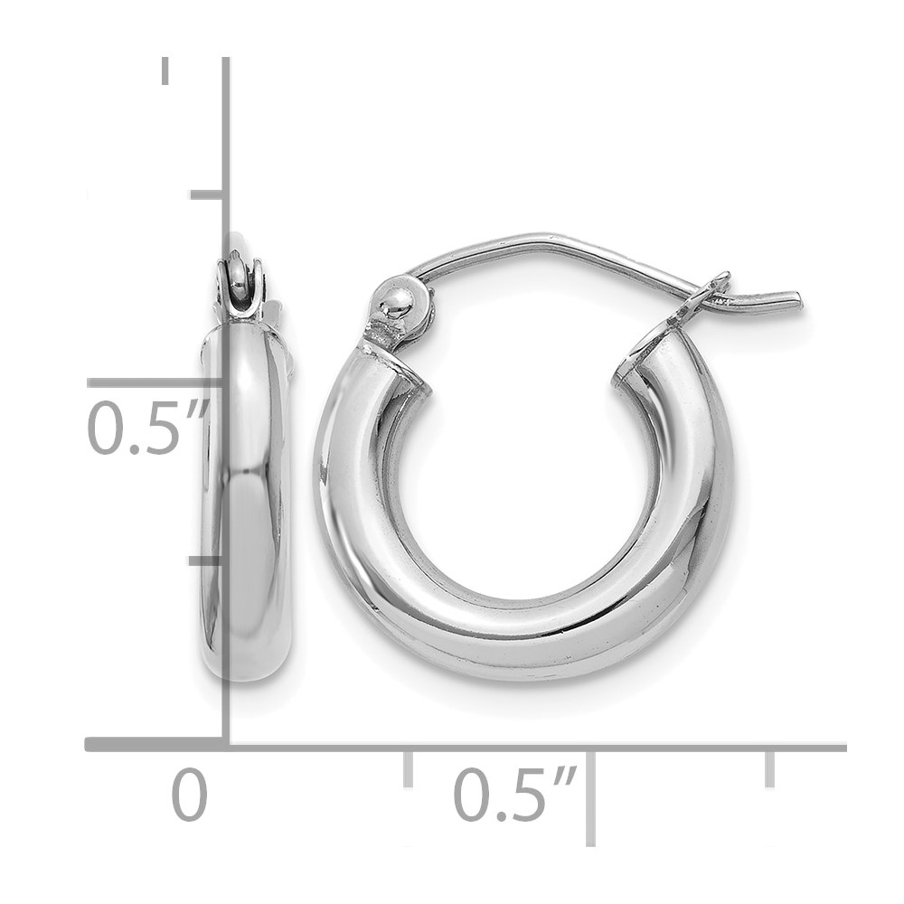 10K White Gold Polished 3mm Tube Hoop Earrings (10T852)