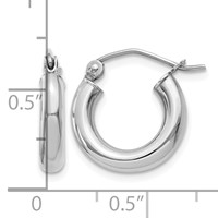 10K White Gold Polished 3mm Tube Hoop Earrings view 4