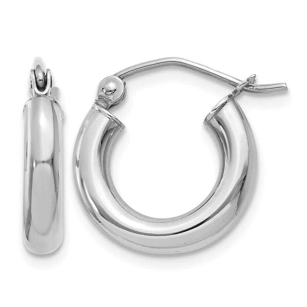 10K White Gold Polished 3mm Tube Hoop Earrings (10T852)