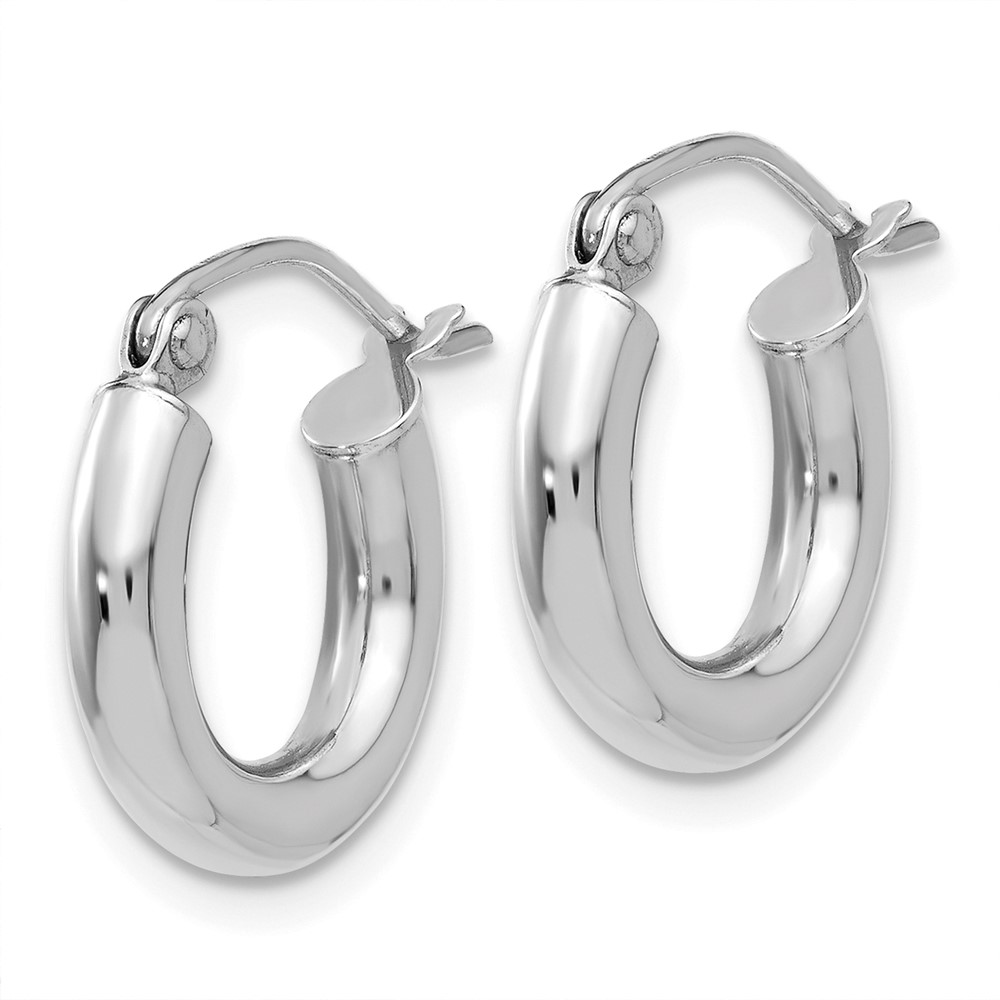 10k White Gold Polished 3mm Lightweight Tube Hoop Earrings (10T852L)