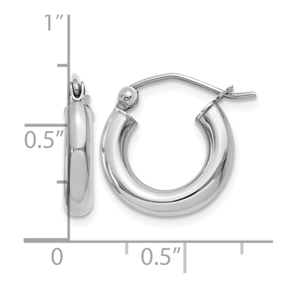 10k White Gold Polished 3mm Lightweight Tube Hoop Earrings (10T852L)