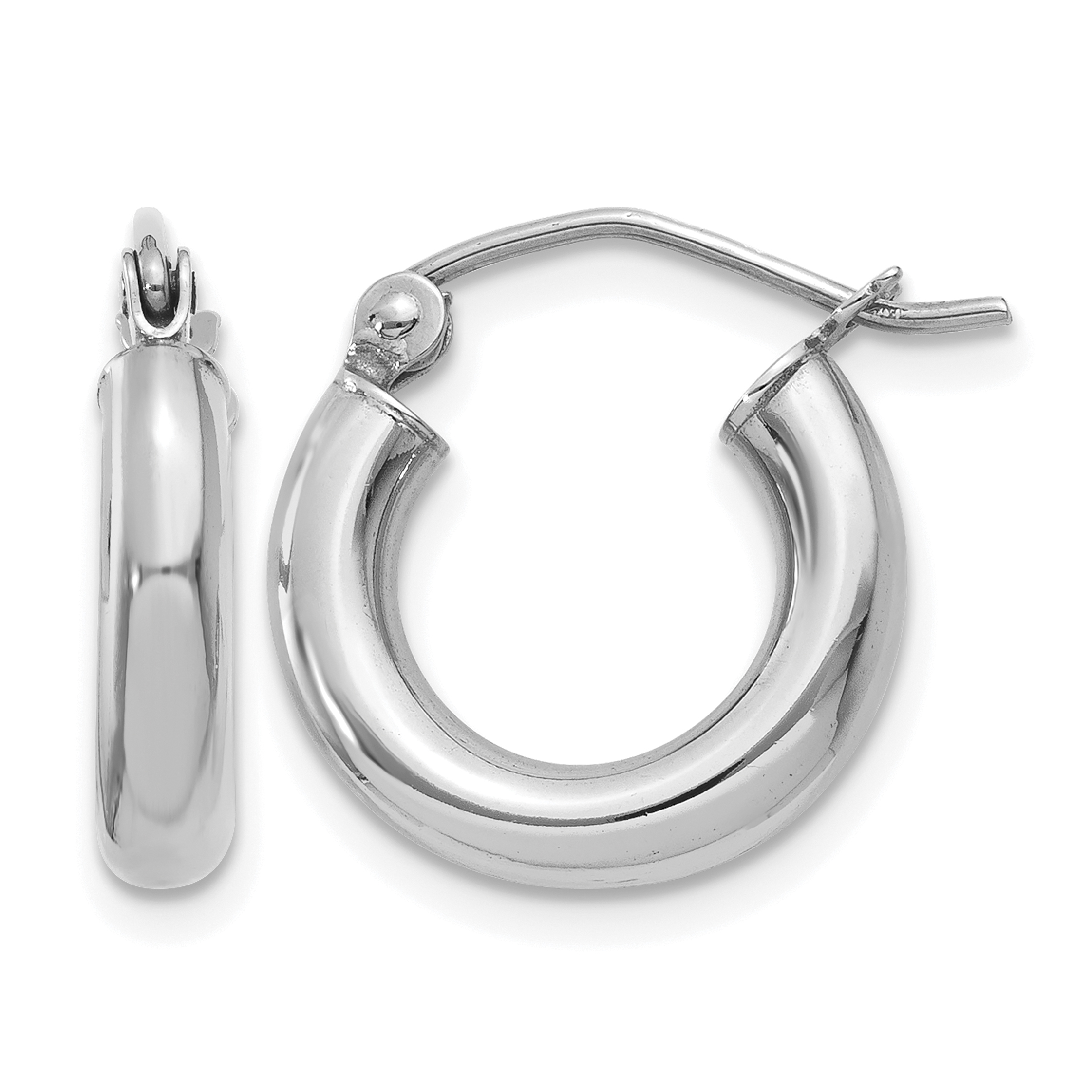 10k White Gold Polished 3mm Lightweight Tube Hoop Earrings (10T852L)