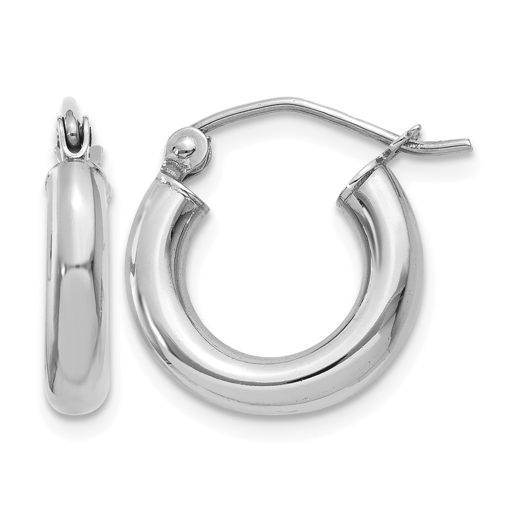 10k White Gold Polished 3mm Lightweight Tube Hoop Earrings (10T852L)