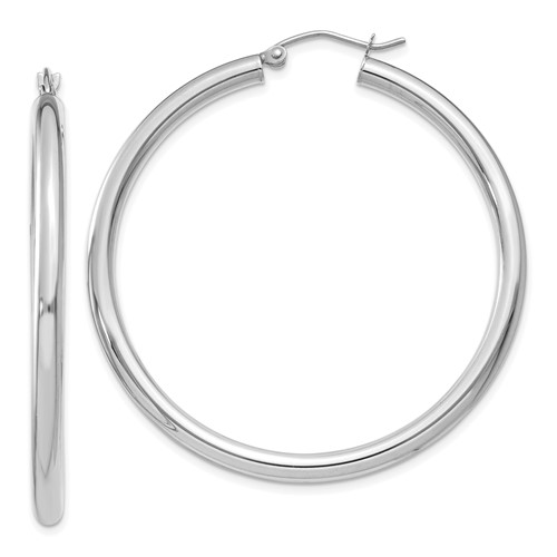 10k White Gold Polished 3mm Lightweight Tube Hoop Earrings