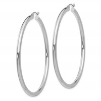10K White Gold Polished 3mm Tube Hoop Earrings view 2