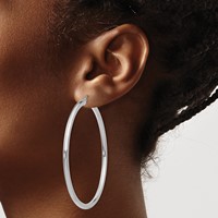 10K White Gold Polished 3mm Tube Hoop Earrings view 3