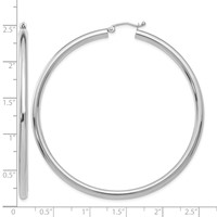 10K White Gold Polished 3mm Tube Hoop Earrings view 4