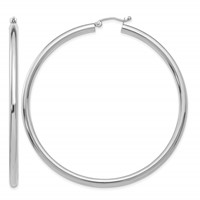 10K White Gold Polished 3mm Tube Hoop Earrings view 1