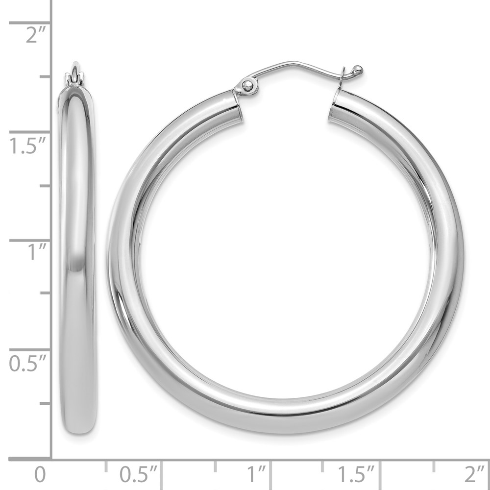 10K White Gold Polished 4mm Tube Hoop Earrings (10T858)