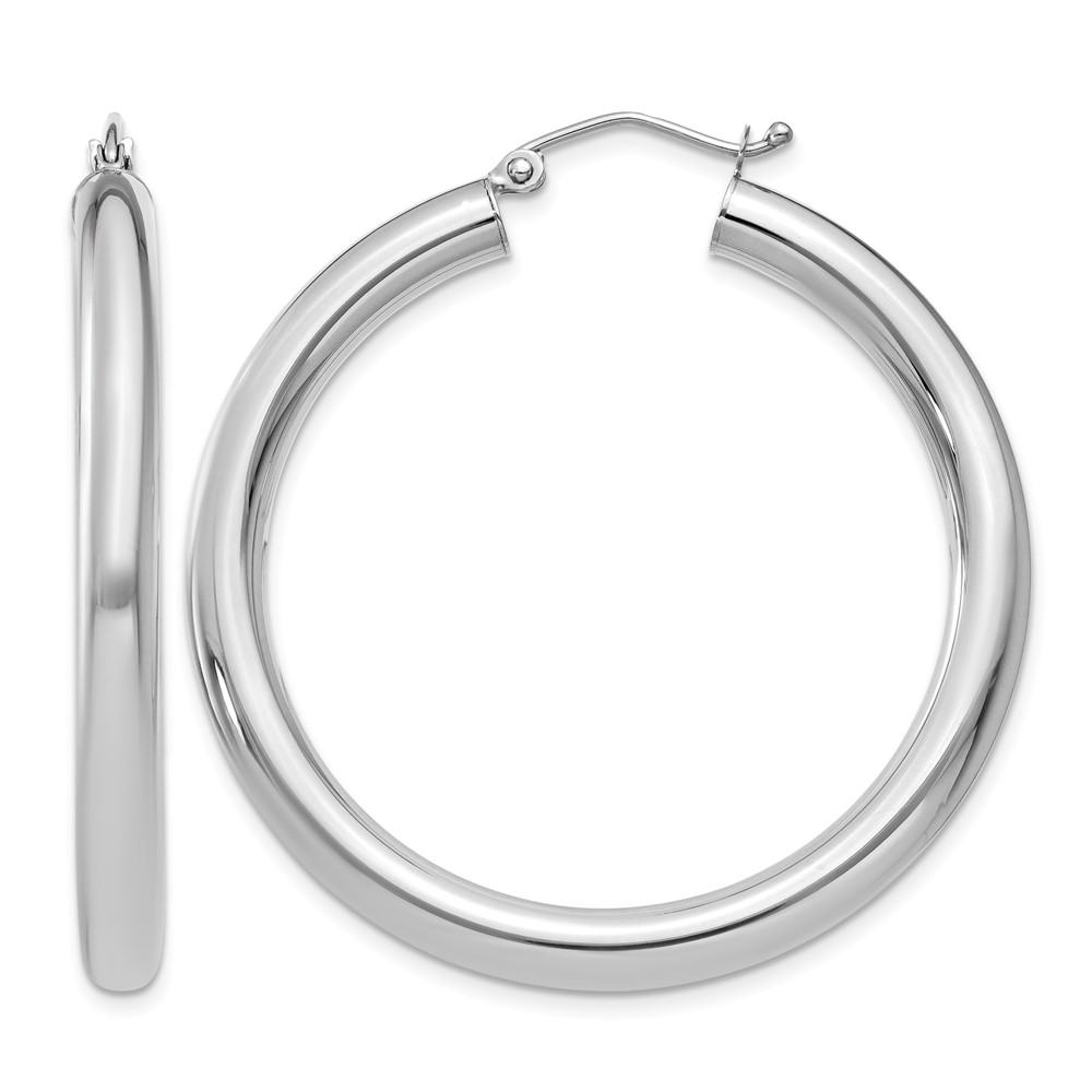 10K White Gold Polished 4mm Tube Hoop Earrings (10T858)