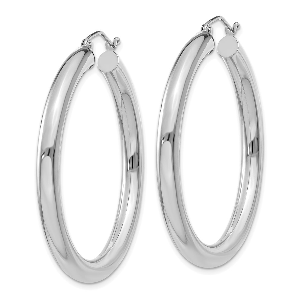 10k White Gold Polished 4mm Lightweight Tube Hoop Earrings (10T858L)