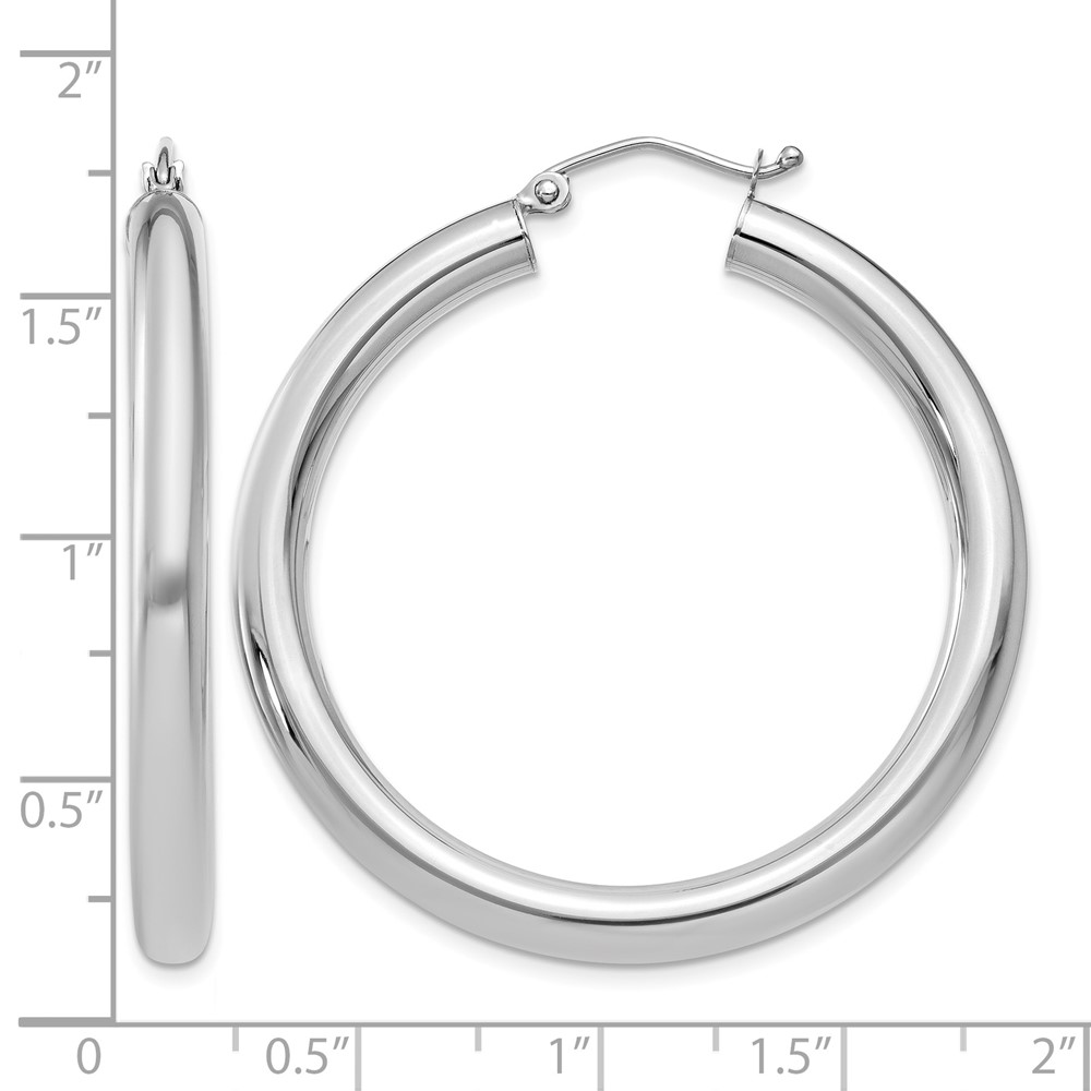 10k White Gold Polished 4mm Lightweight Tube Hoop Earrings (10T858L)