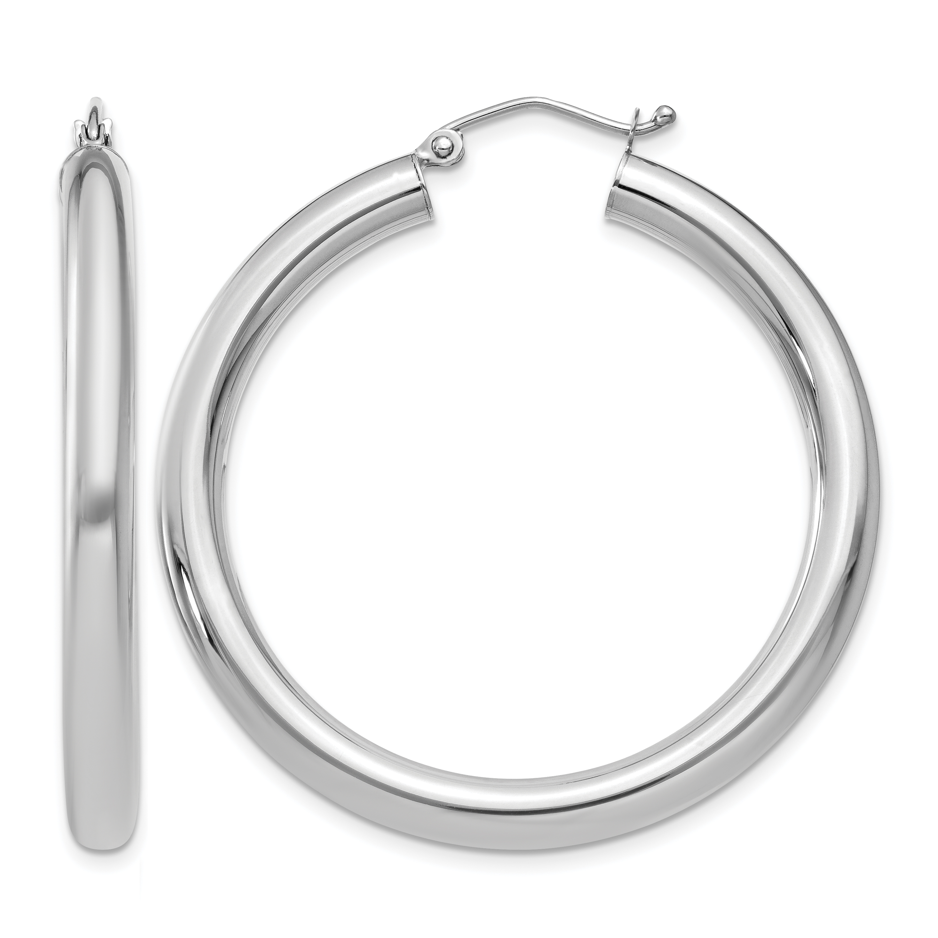 10k White Gold Polished 4mm Lightweight Tube Hoop Earrings (10T858L)
