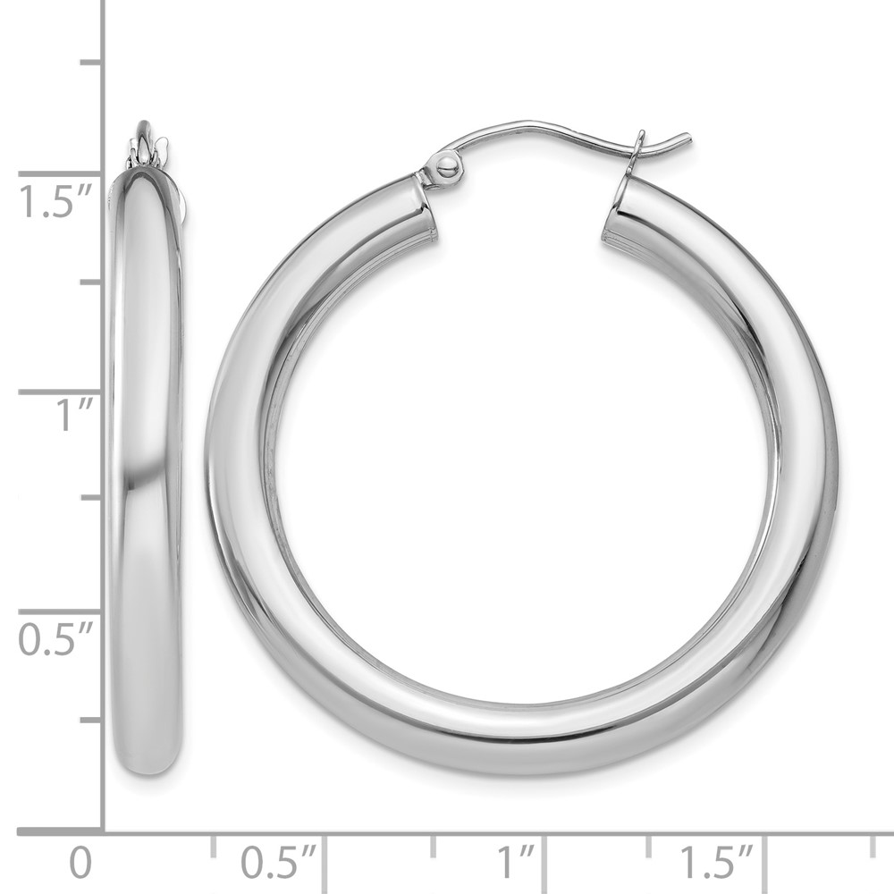 10K White Gold Polished 4mm Tube Hoop Earrings (10T859)
