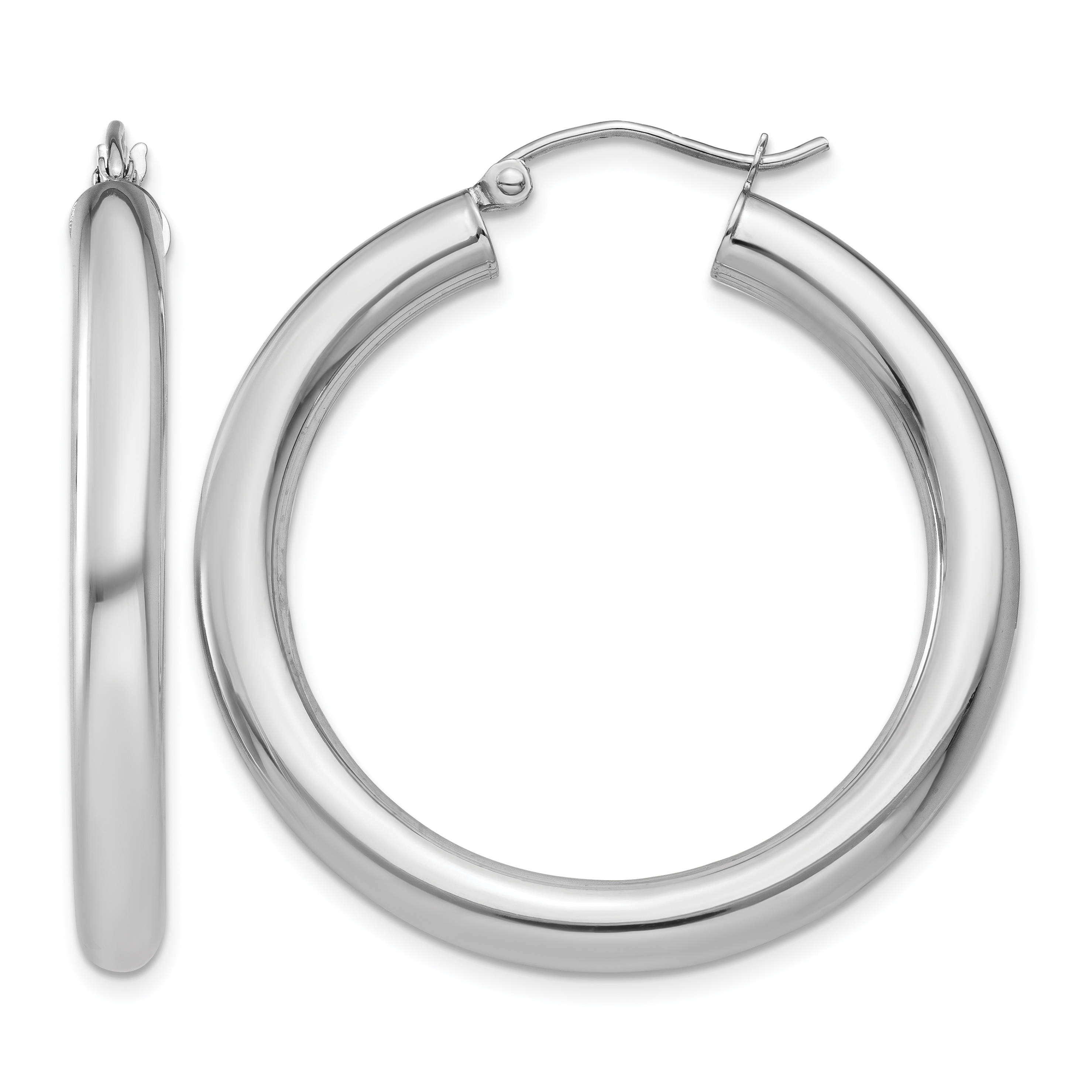 10K White Gold Polished 4mm Tube Hoop Earrings (10T859)