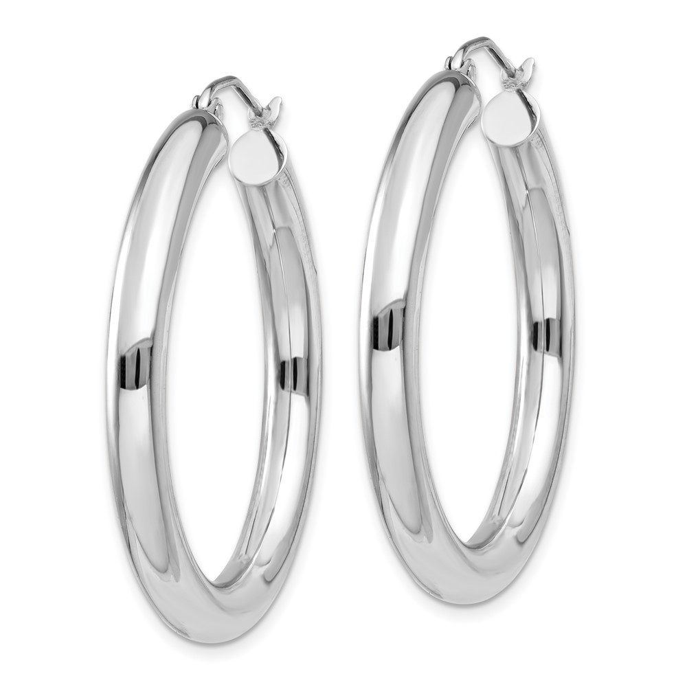 10k White Gold Polished 4mm Lightweight Tube Hoop Earrings (10T859L)