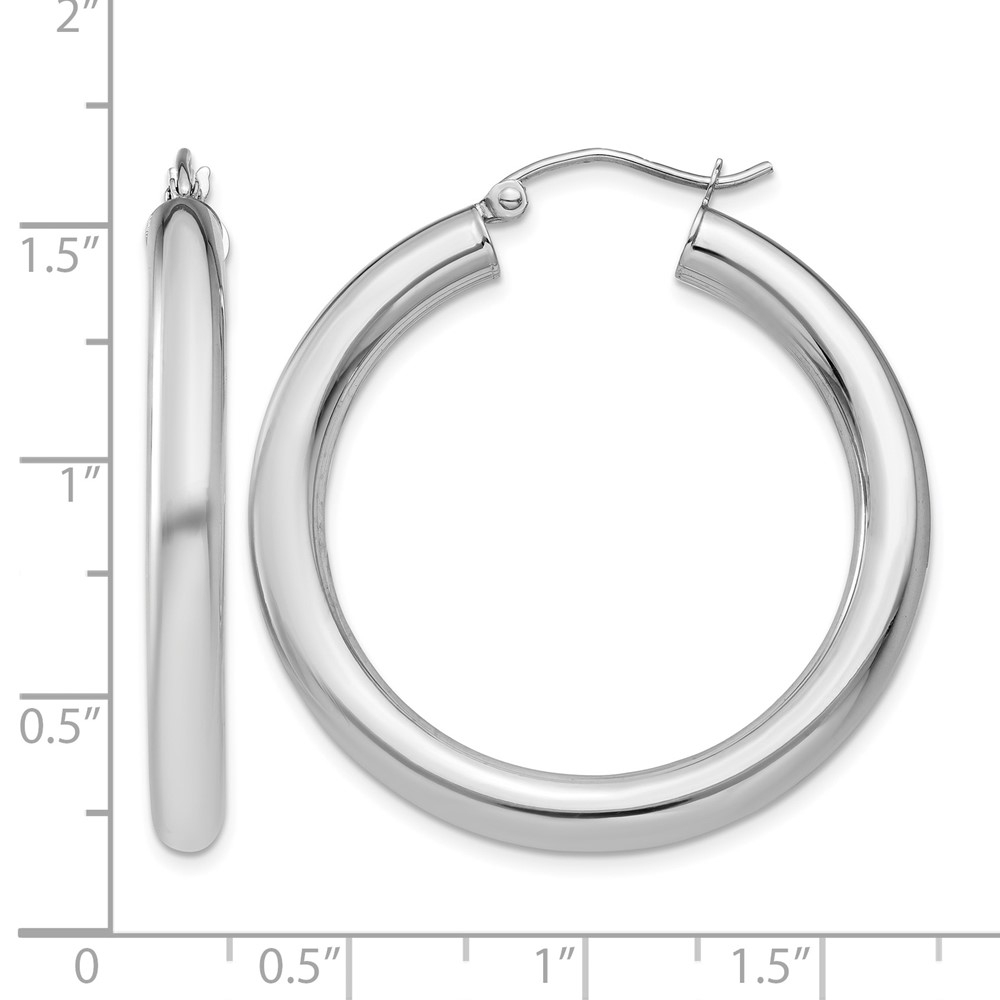 10k White Gold Polished 4mm Lightweight Tube Hoop Earrings (10T859L)