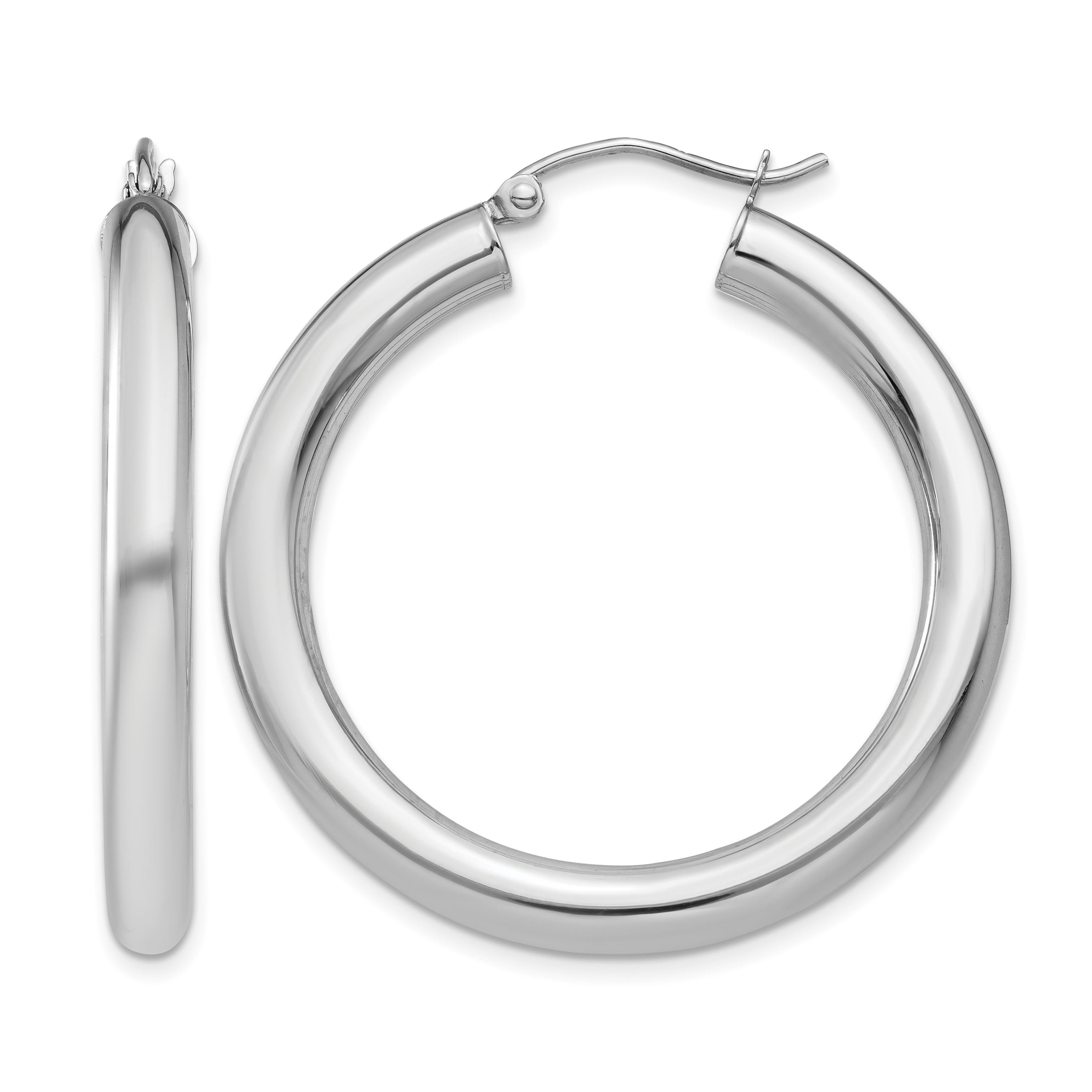 10k White Gold Polished 4mm Lightweight Tube Hoop Earrings (10T859L)