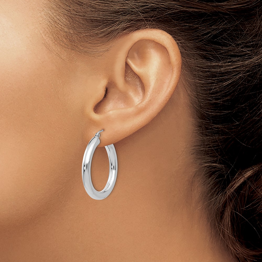 10K White Gold Polished 4mm Tube Hoop Earrings (10T860)