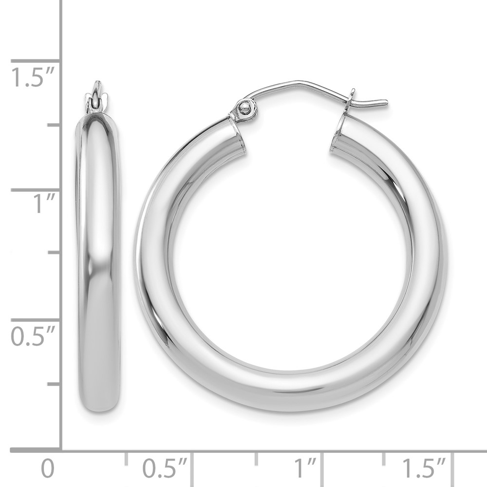 10K White Gold Polished 4mm Tube Hoop Earrings (10T860)