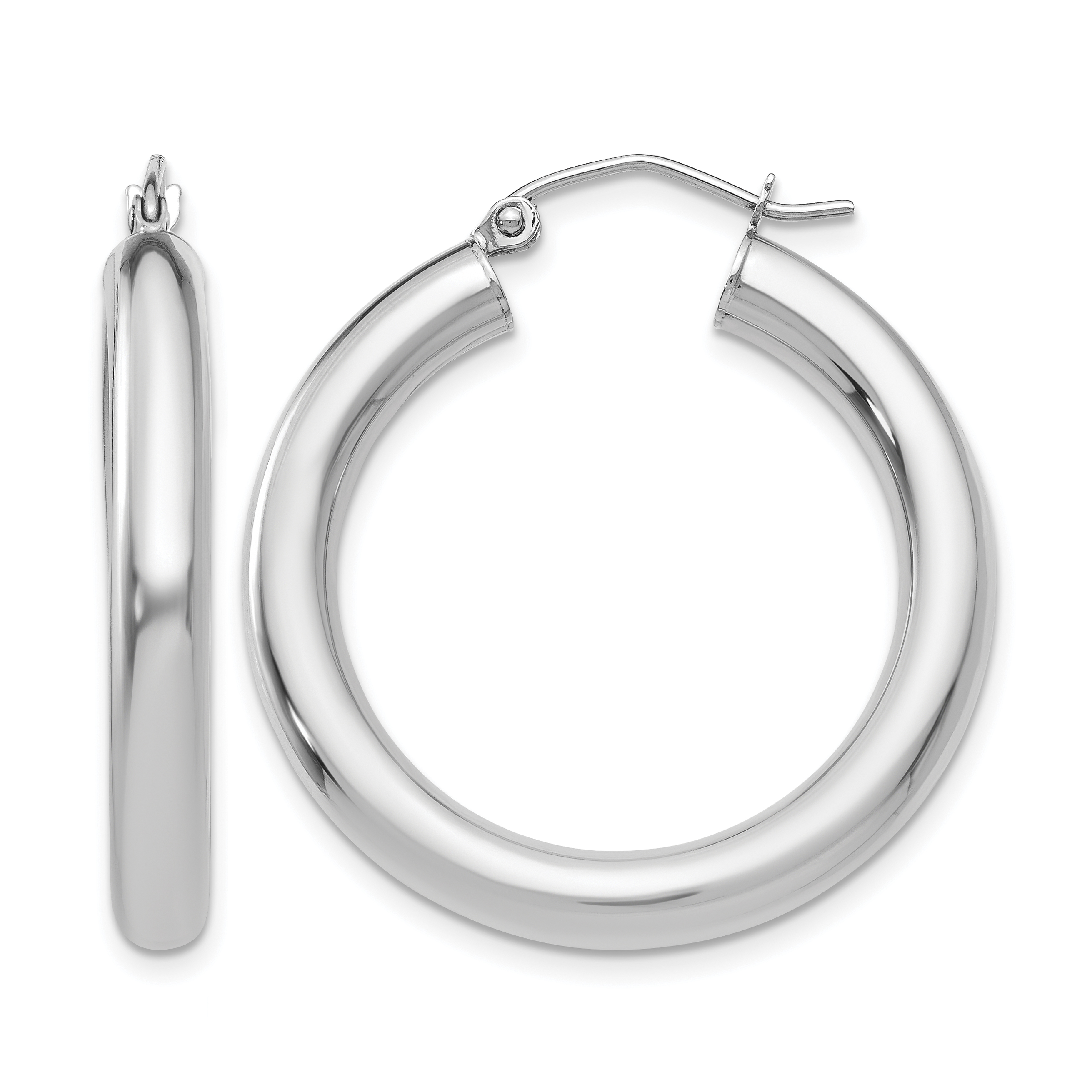10K White Gold Polished 4mm Tube Hoop Earrings (10T860)