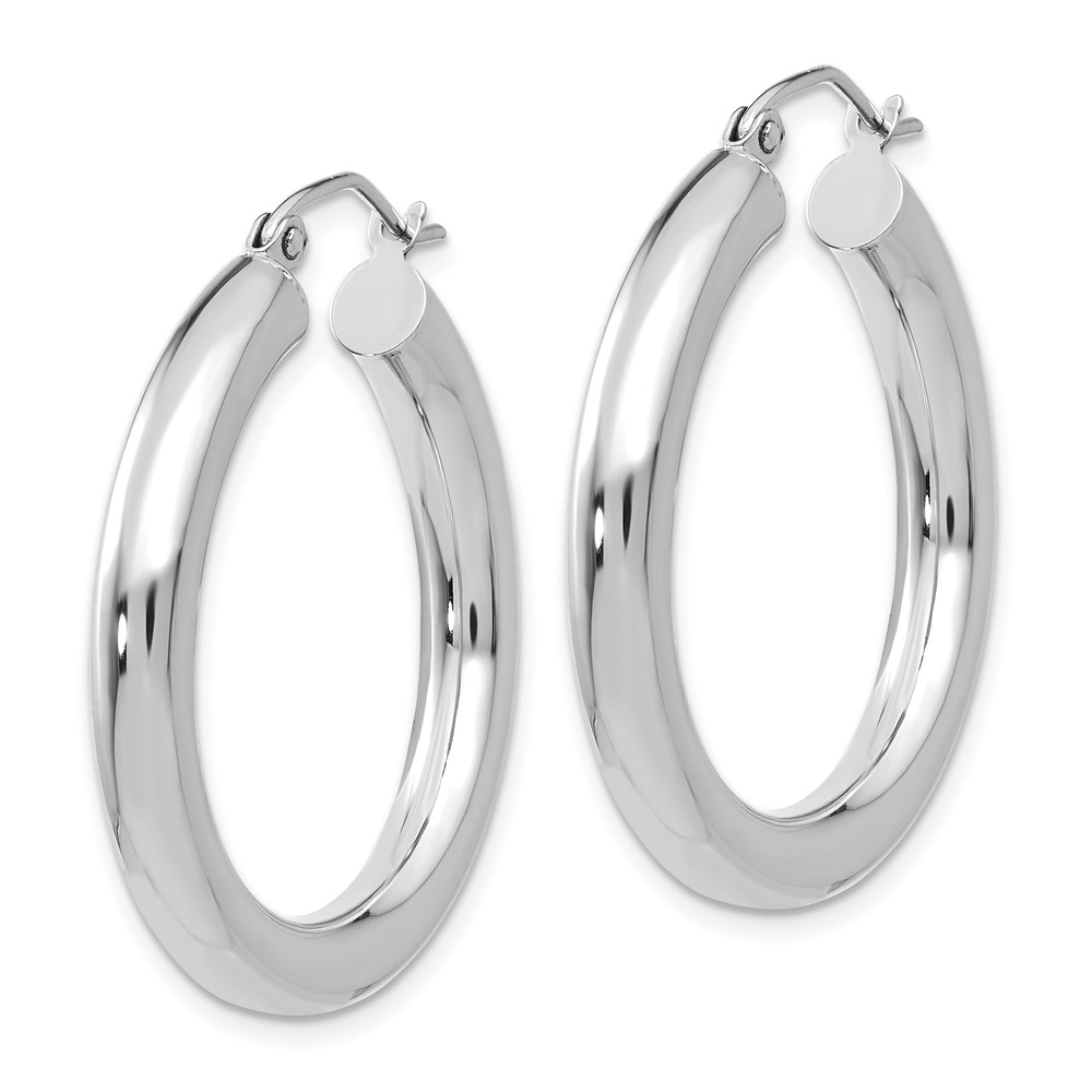 10k White Gold Polished 4mm Lightweight Tube Hoop Earrings (10T860L)