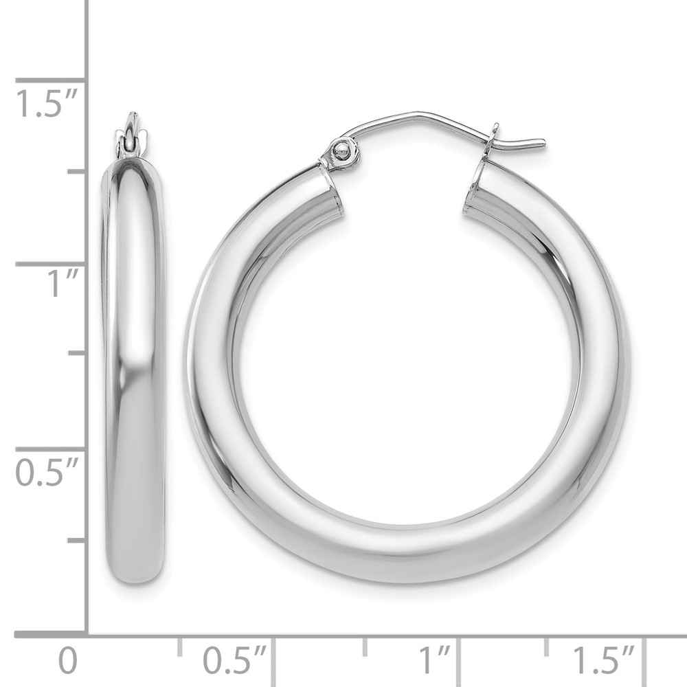 10k White Gold Polished 4mm Lightweight Tube Hoop Earrings (10T860L)