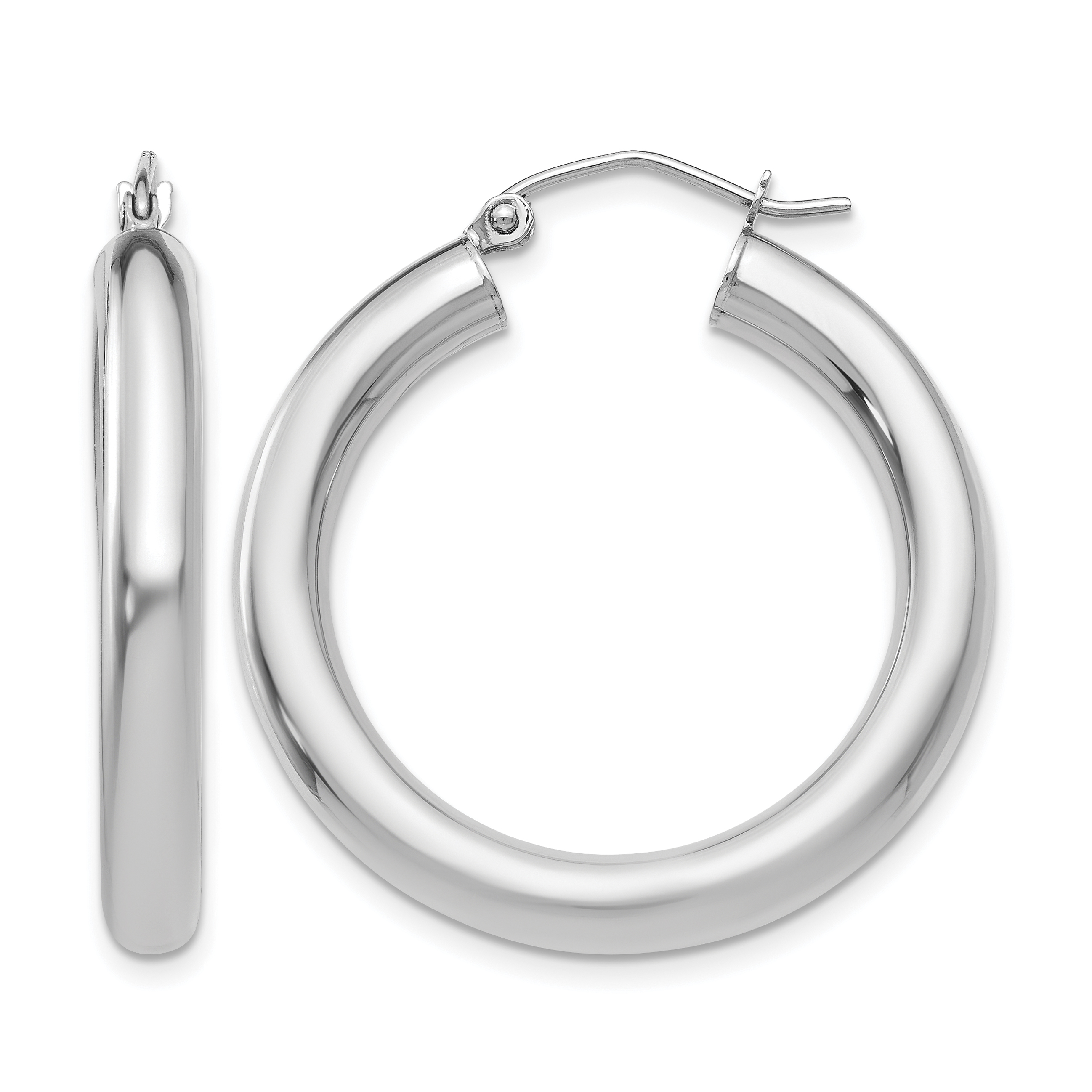 10k White Gold Polished 4mm Lightweight Tube Hoop Earrings (10T860L)