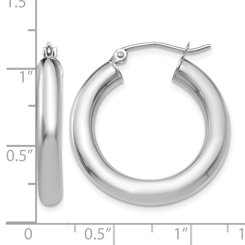 10k White Gold Polished 4mm Lightweight Tube Hoop Earrings (10T861L)